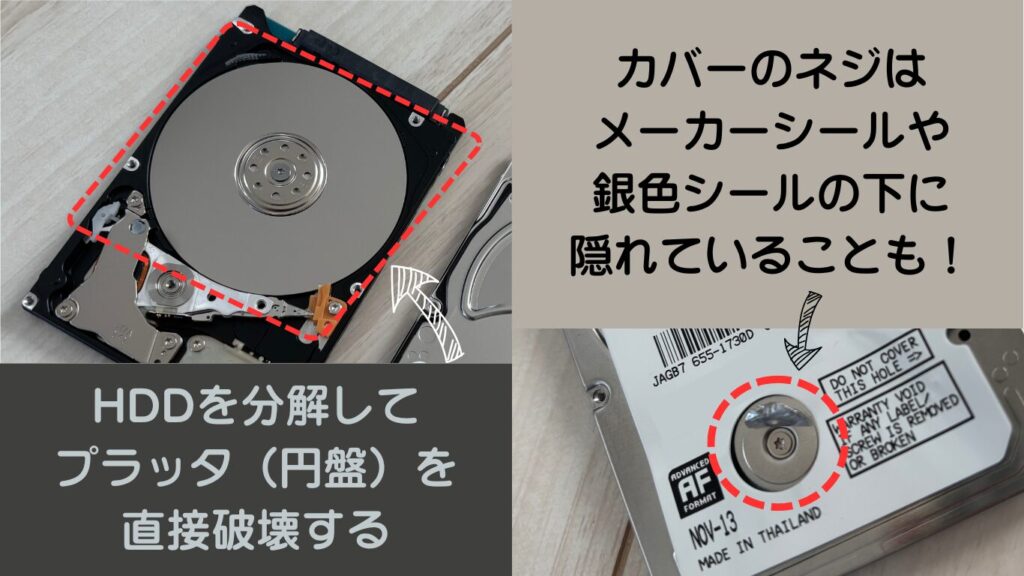 HDDを分解してプラッタを破壊する説明