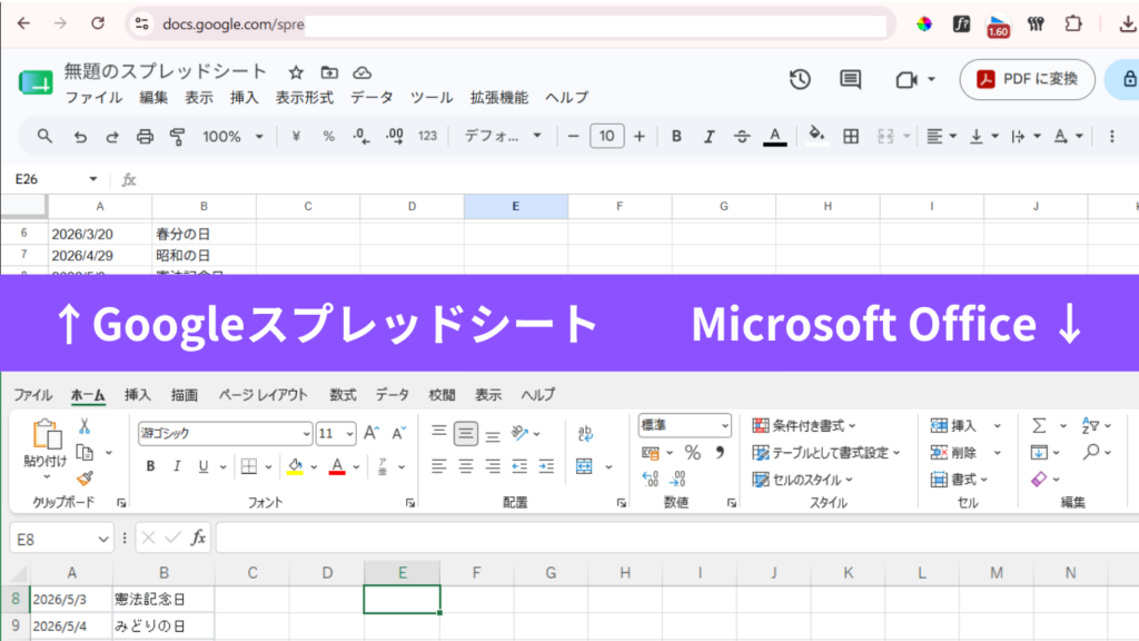 GoogleスプレッドシートとMicrosoft Officeの画面デザイン比較